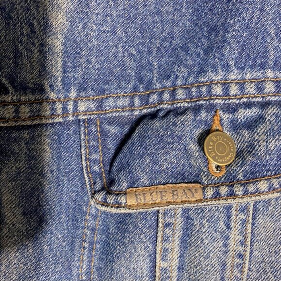 Vintage Blue Bay Distressed Blanket Lined Denim Trucker Jacket Blue Denim Jacket - Picture 16 of 16